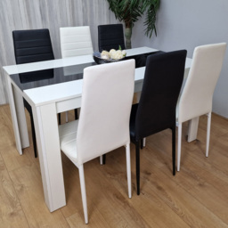 Kosy Koala 6 Seater Faux Leather Dining Set Black and White