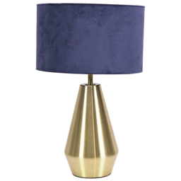 ValueLights Jax Navy Blue Velvet Shade Antique Brass Touch LED Table Lamp
