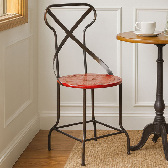 Premier Housewares Artisan Red Metal Seat Chair - image 1