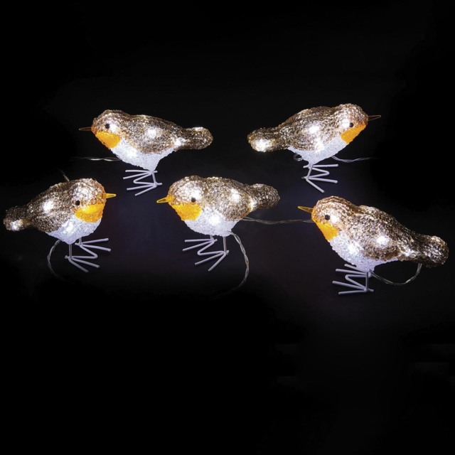 Acrylic Robin Light Christmas Decoration 5 Pack