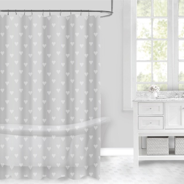 Grey Clear Heart Shower Curtain 180 x 180cm - image 1