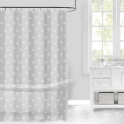 Grey Clear Heart Shower Curtain 180 x 180cm - thumbnail 1