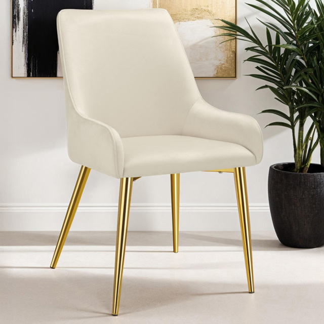 tectake Avane Padded Beige Velvet Dining Chair with Armrest Set of 6 - image 1