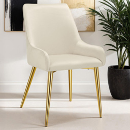 tectake Avane Padded Beige Velvet Dining Chair with Armrest Set of 6