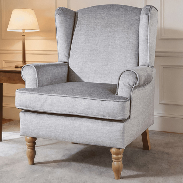 Home Source Helena Silver Grey Wingback Armchair with Wooden Legs - image 1