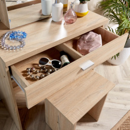 Home Source Oak Berlin Single Drawer Sliding Vanity Mirror Dressing Table with Stool - thumbnail 4