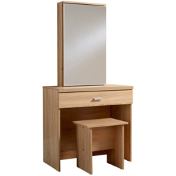 Home Source Oak Berlin Single Drawer Sliding Vanity Mirror Dressing Table with Stool - thumbnail 2