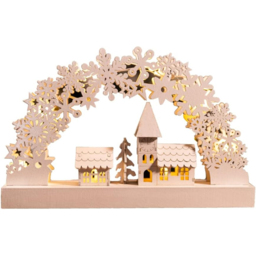 Marco Paul 8 LED Arched Wooden White Snowflake Village Scene Light Up Christmas Candle Bridge - thumbnail 2