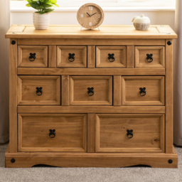 Seconique Corona 9 Drawer Distressed Waxed Pine Merchant Sideboard