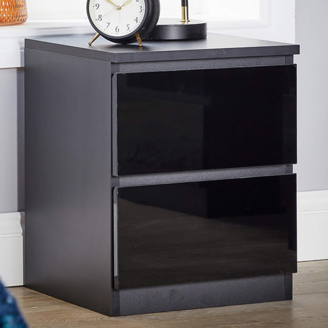 Home Source Lugano Black 2 Drawer Bedside Cabinet - image 1