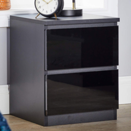 Home Source Lugano Black 2 Drawer Bedside Cabinet - thumbnail 1