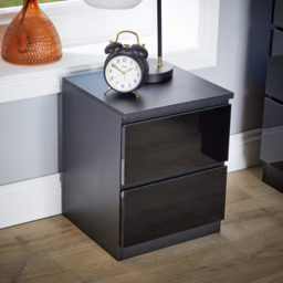 Home Source Lugano Black 2 Drawer Bedside Cabinet - thumbnail 4
