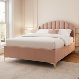 GFW Pettine Double Blush Pink End Lift Ottoman Bed with Winged Headboard