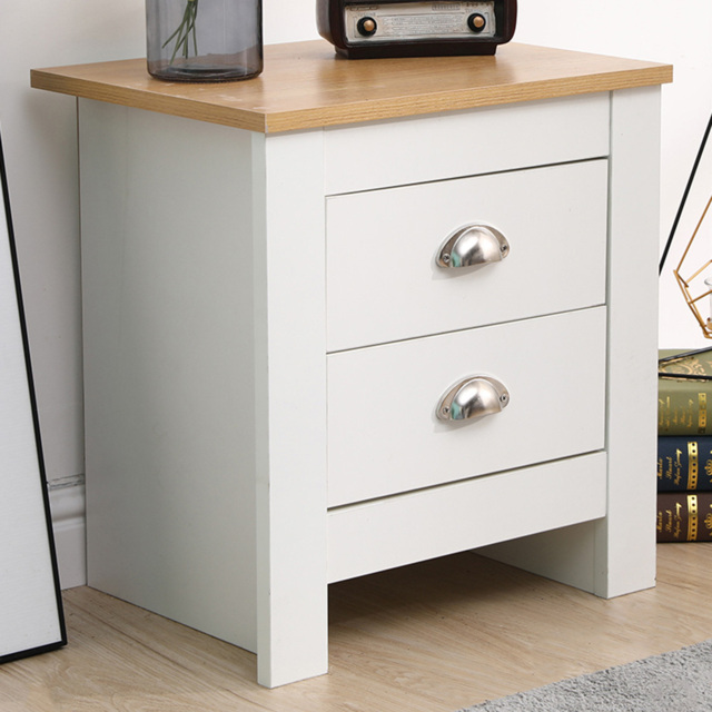 FurnitureHMD White and Oak 2 Drawer Wooden Bedside Tables Set of 2 - image 1