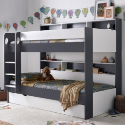 Oliver Grey and White Single Drawer Storage Bunk Bed with Orthopaedic Mattresses