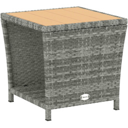 Outsunny Light Grey Single Shelf Rattan Side Table - thumbnail 2