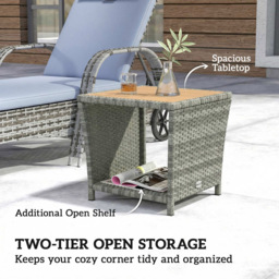 Outsunny Light Grey Single Shelf Rattan Side Table - thumbnail 4