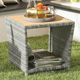 Outsunny Light Grey Single Shelf Rattan Side Table - thumbnail 1