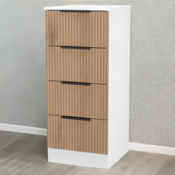 Crowndale Java Slatt Effect and White 4 Drawer Tall Bedside Cabinet - thumbnail 1