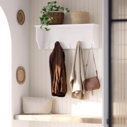 Homebase White Bevelled Coat Shelf with 5 Double Hooks - thumbnail 2