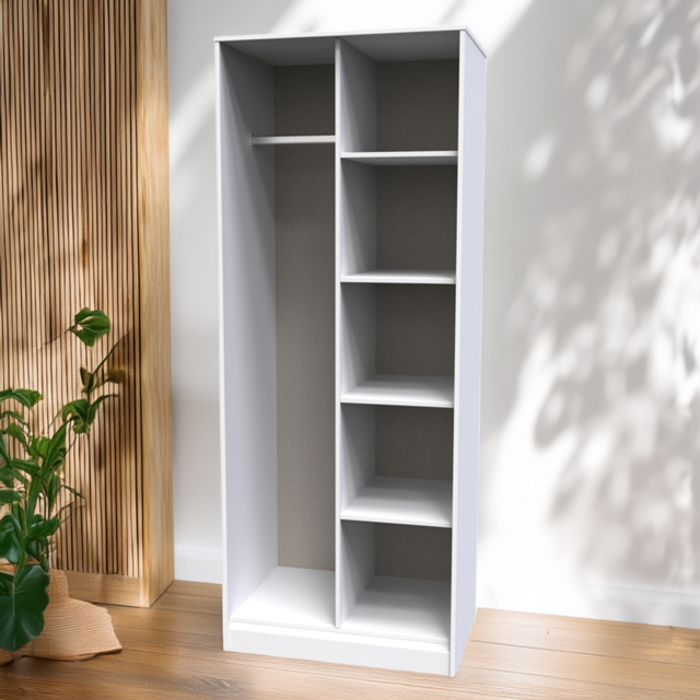 Crowndale Hong Kong 5 Shelf Matt White Tall Open Wardrobe Ready Assembled - image 1