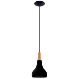 EGLO Sabinar Black Metal and Wood Pendant Light 18cm