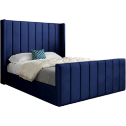 Romano Single Blue Soft Velvet Upholstered Bed Frame with Straight Winged Headboard - thumbnail 2