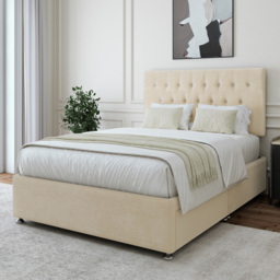 Bedmaster Double Cream Naples Linen 2 Drawer Divan Base with Lona Headboard