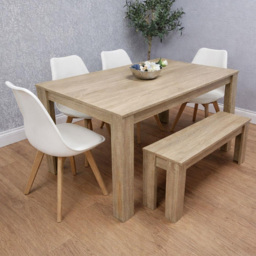 Kosy Koala 6 Seater Plastic Dining Bench Set Oak Effect and White - thumbnail 1