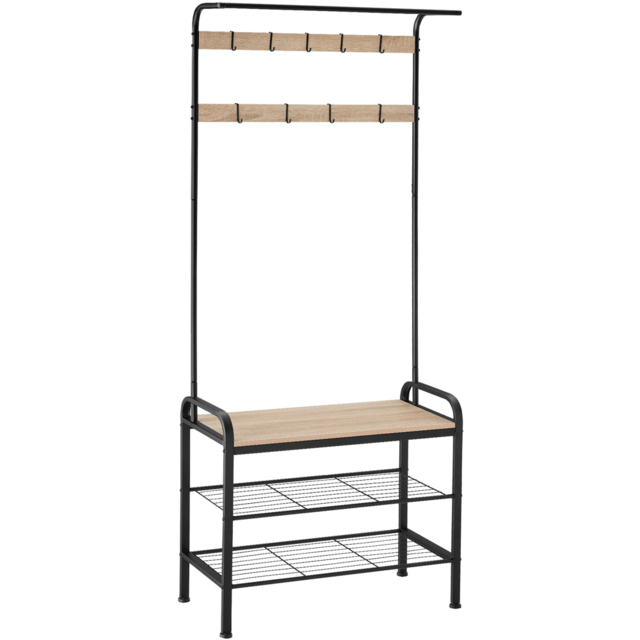 tectake Wichita 9 Hook 2 Shelf Sonoma Oak Coat Stand and Shoe Rack - image 1