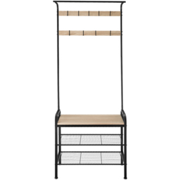 tectake Wichita 9 Hook 2 Shelf Sonoma Oak Coat Stand and Shoe Rack - thumbnail 2
