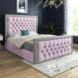 Venice Single Pink Soft Velvet Upholstered Bed Frame with Glitter Border Headboard