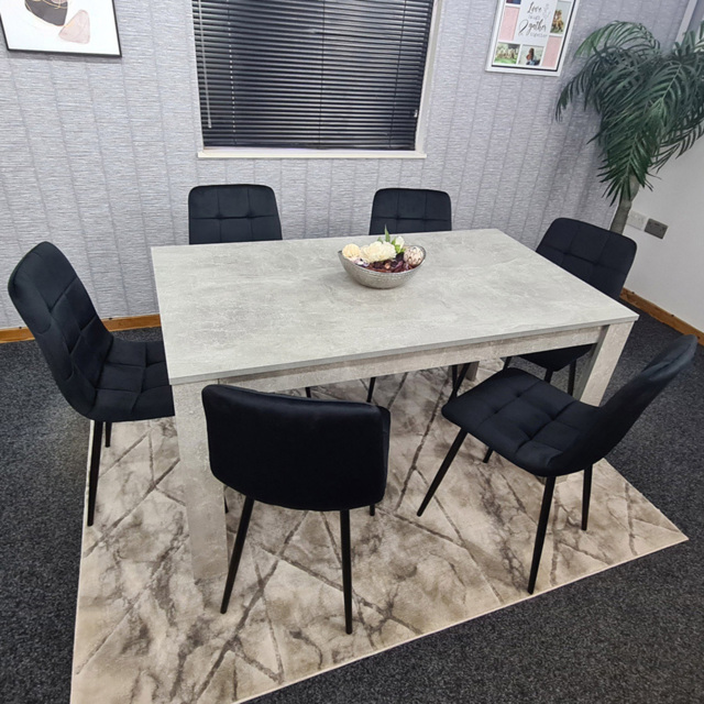 Portland Velvet 6 Seater Dining Set Stone Grey and Black - image 1