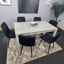 Portland Velvet 6 Seater Dining Set Stone Grey and Black