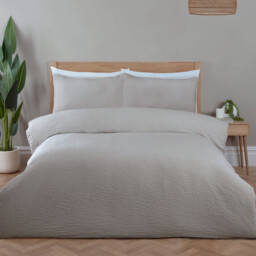 Seersucker Washable Duvet Set Silver Double