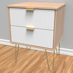 Crowndale 2 Drawer White Matt and Bardolino Oak Bedside Table Ready Assembled