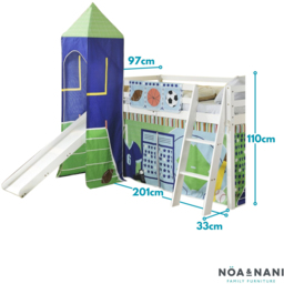 Noa and Nani White Mid Sleeper Cabin Bed with Slide and Sports Tent - thumbnail 3