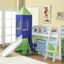Noa and Nani White Mid Sleeper Cabin Bed with Slide and Sports Tent - thumbnail 1
