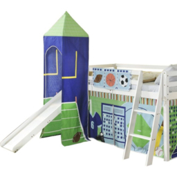 Noa and Nani White Mid Sleeper Cabin Bed with Slide and Sports Tent - thumbnail 2