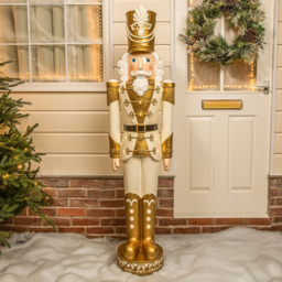The Christmas Centre Traditional Cream and Gold LED Light Nutcracker Soldier 5.5ft - thumbnail 2
