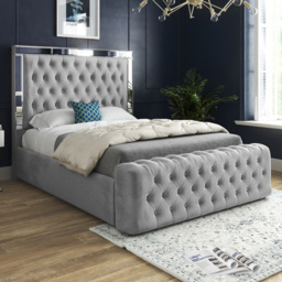 Marino Grey Double Velvet Upholstered Bed Frame with Mirrored Headboard
