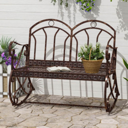 Outsunny 2 Seater Bronze Metal Garden Rocking Chair