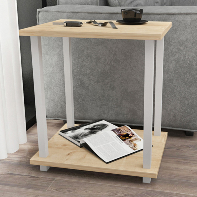 Decorotika Gurnee 2 Tier White and Oak Side Table - image 1