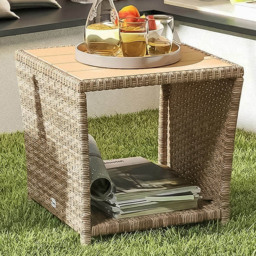 Outsunny Khaki Single Shelf Rattan Side Table