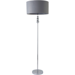 ValueLights Marissa Reni Grey Velvet Shade and Chrome Ball LED Floor Lamp