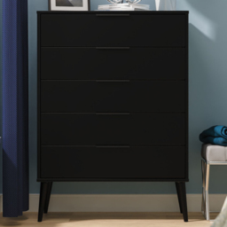 Crowndale Hong Kong 5 Drawer Matt Black Chest of Drawers Ready Assembled - thumbnail 1