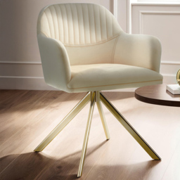 tectake Lona Cream and Gold Velvet Fabric Swivel Lounge Armchair