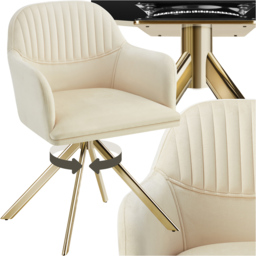 tectake Lona Cream and Gold Velvet Fabric Swivel Lounge Armchair - thumbnail 2