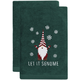 Noel Square Green Xmas Gonks Cotton Velour Hand Towel 2 Pack