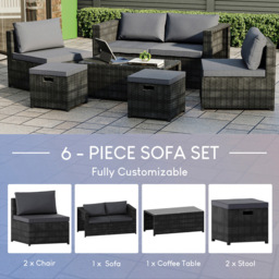 Garden Vida Islay Black 6 Seater PE Rattan Garden Lounge Set with Cover - thumbnail 4